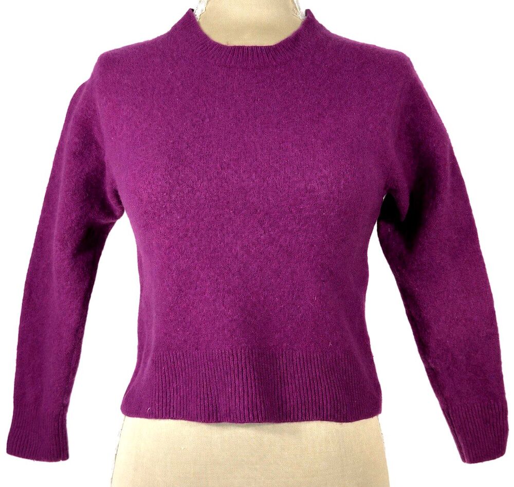 Uniqlo Premium Lambswool Sweater Womens M Purple Crew Neck Wool Knit